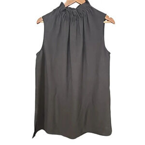 Lafayette 148 New York Cloud Ruffle Neck Silk Blouse Black Size L